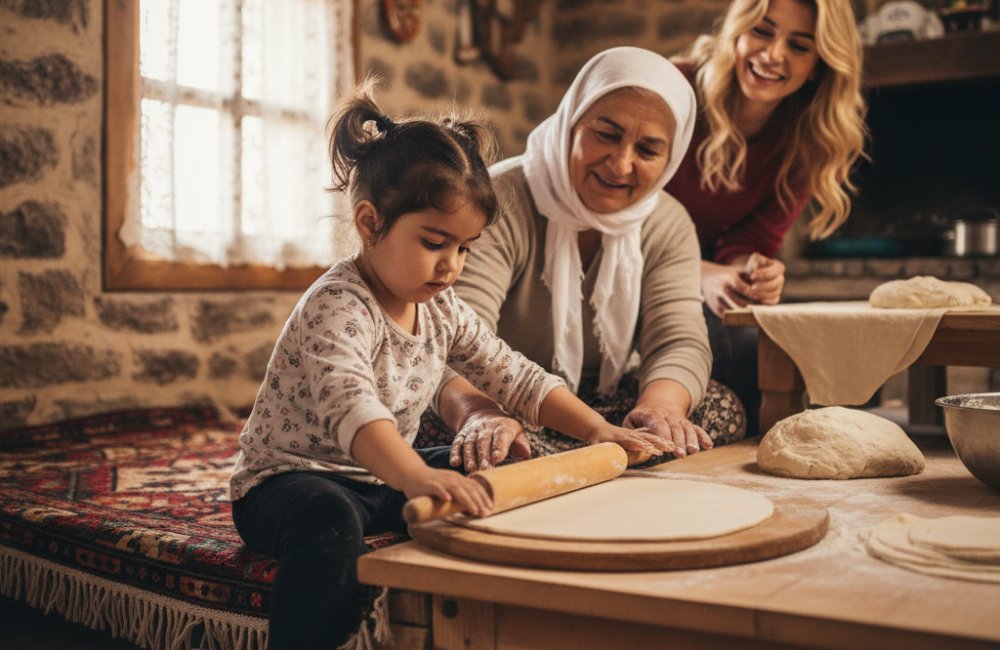 Sinem Kobal ve Kızı Lalin Köy Hayatını Deneyimledi: Minik Lalin Merdaneyle Yufka Açtı