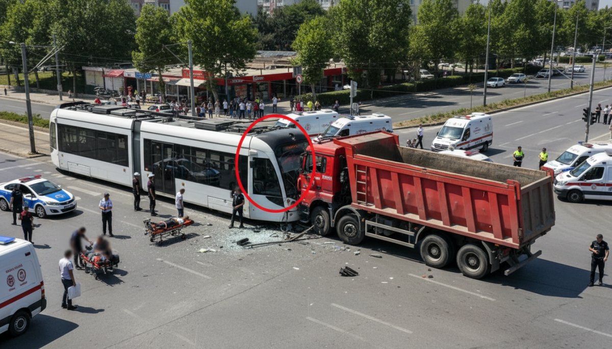 Kayseri'de korkunç kaza: Tramvay kamyona saplandı, 5 kişi yaralandı