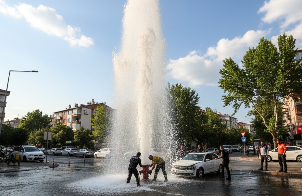 İstanbul Bahçelievler'de Yangın Musluğu Patladı, Tonlarca Su Yollara Aktı