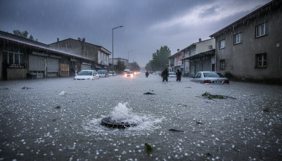 İnegöl, dolu ve sağanak yağışa teslim oldu