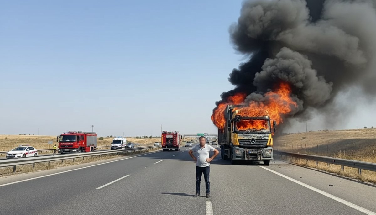 Seyir Halindeki Tır Alev Alev Yandı