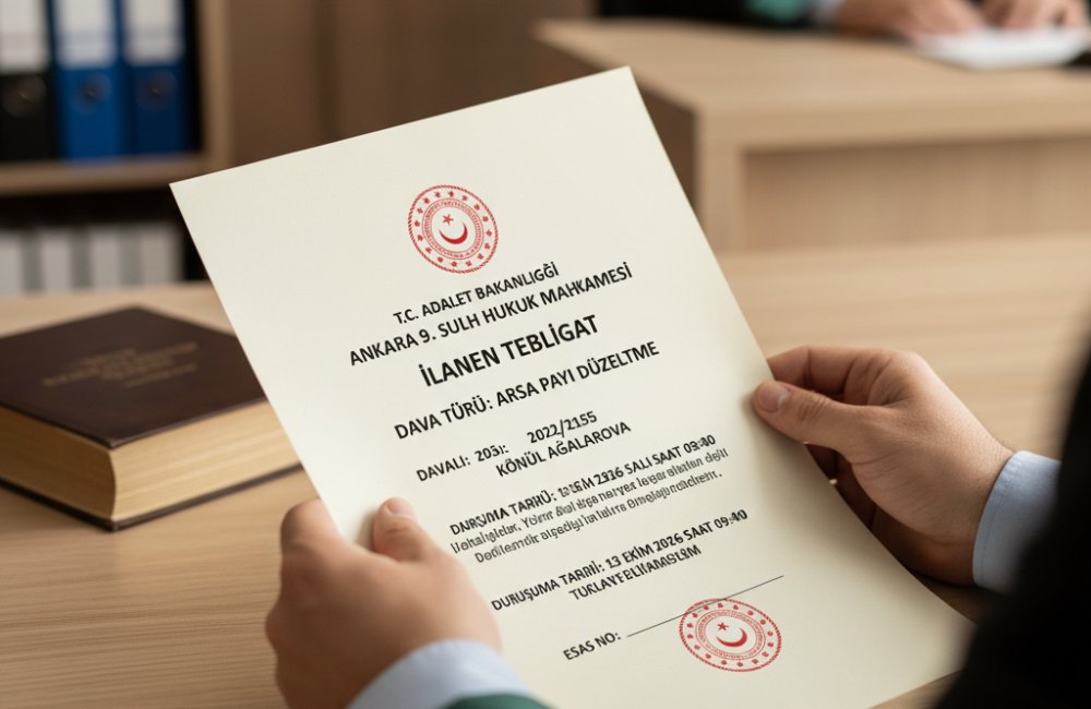 Ankara 9. Sulh Hukuk Mahkemesi'nden İlanen Tebligat: Arsa Payı Düzeltme Davasında Duruşma 2026'da