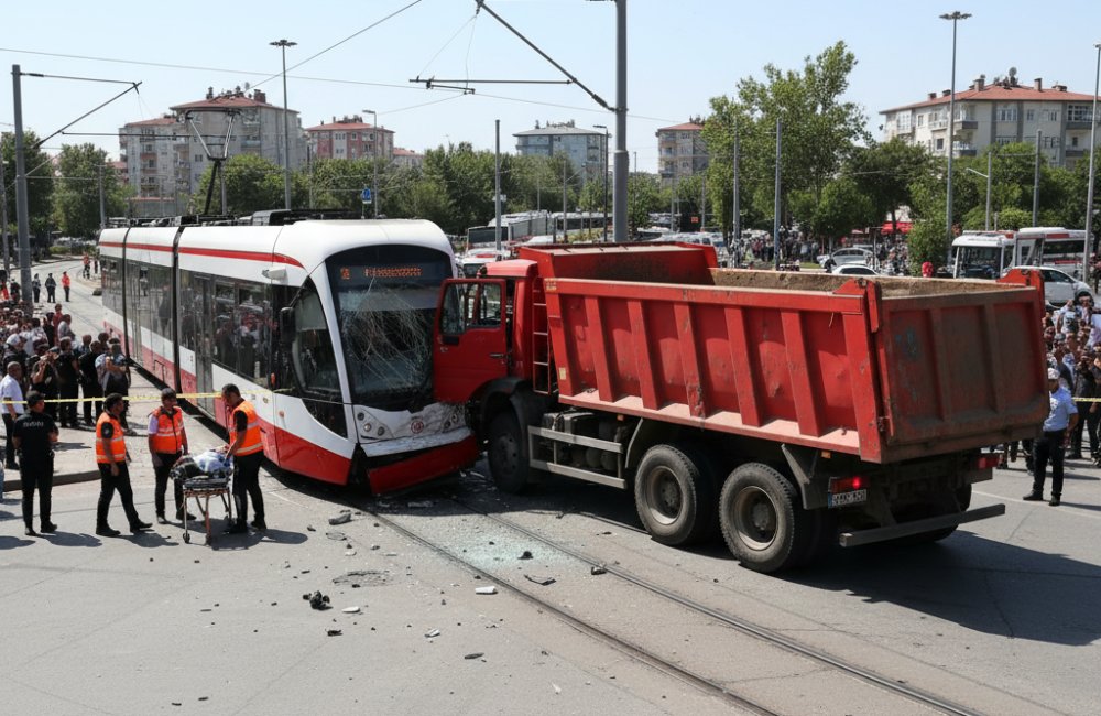 Kayseri'de tramvayla kamyon çarpıştı: 5 kişi yaralandı