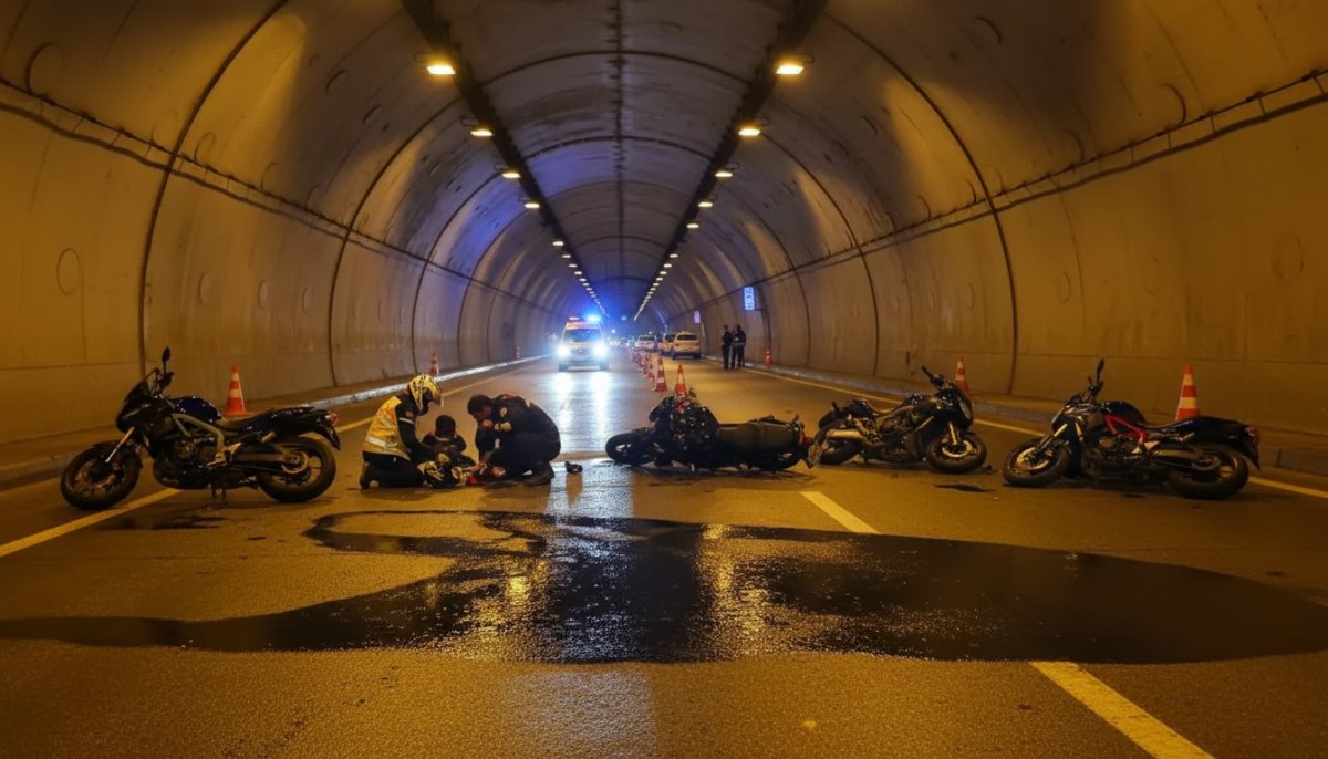 Bomonti Tüneli'nde Korkunç Kaza: 5 Motosiklet Çarpıştı, 3 Yaralı! Yağ Sızıntısı Şüphesi