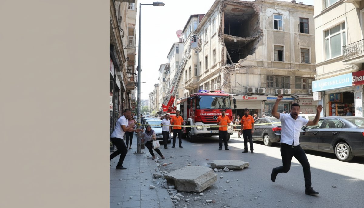 Van'da faciadan dönüldü: Binadan düşen beton parçaları yayaları son anda teğet geçti