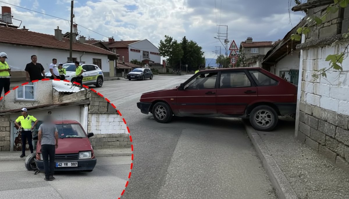 Konya'da "dur" ihtarına uymayan sürücü kaçarken duvara çarptı: 210 bin lira ceza kesildi!