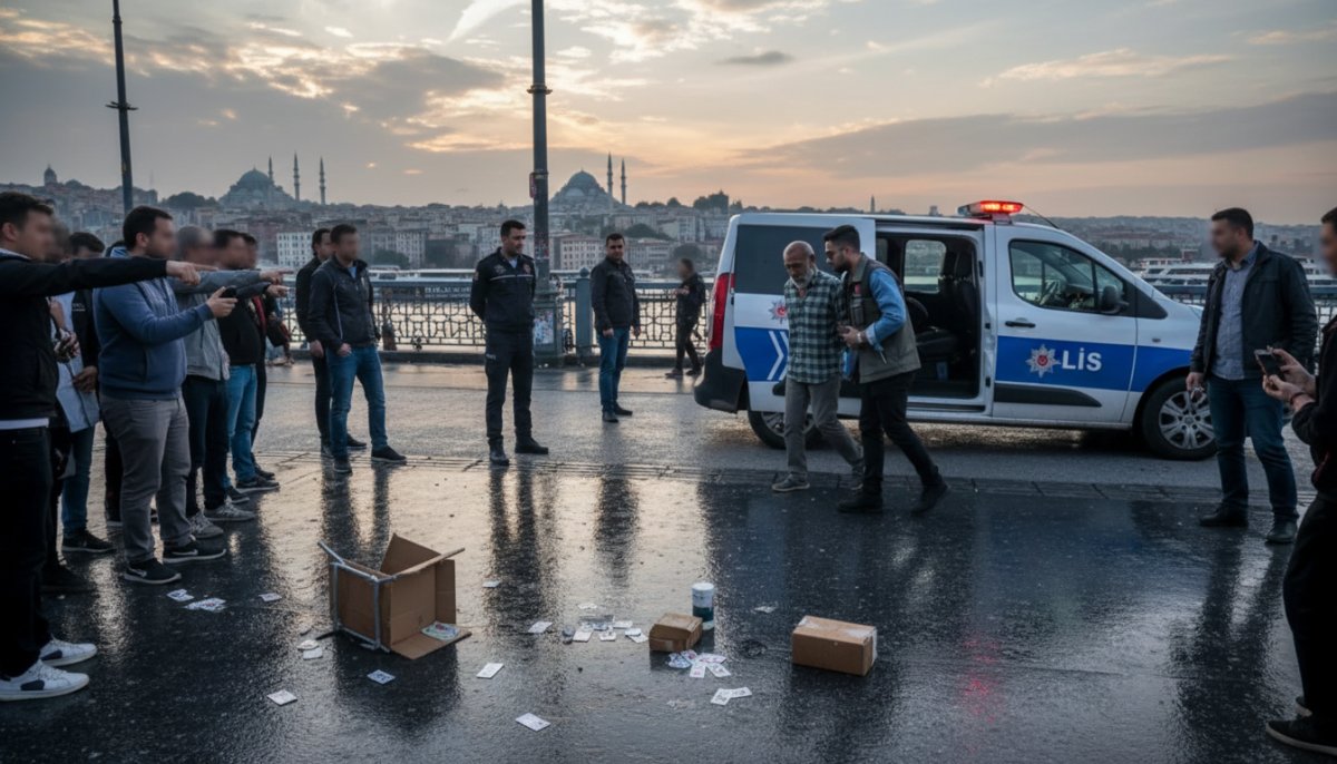 Galata Köprüsü'nde 'Bul karayı al parayı' oynatan 2 şüpheli yakalandı