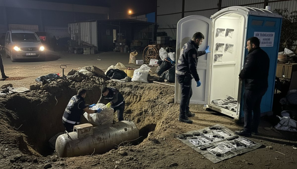 Tuzla'da Toprağa Gömülü Kompresör Tankında 20 Tabanca Ele Geçirildi