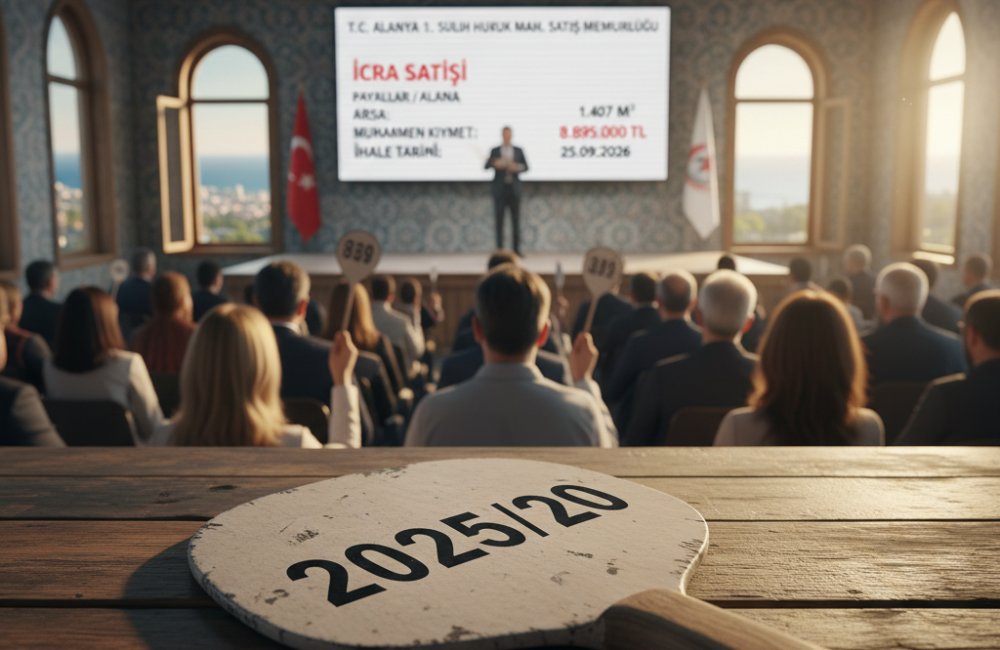 Alanya'da 1.497 Metrekare Arsa İcra Satışı 8.895.000 TL
