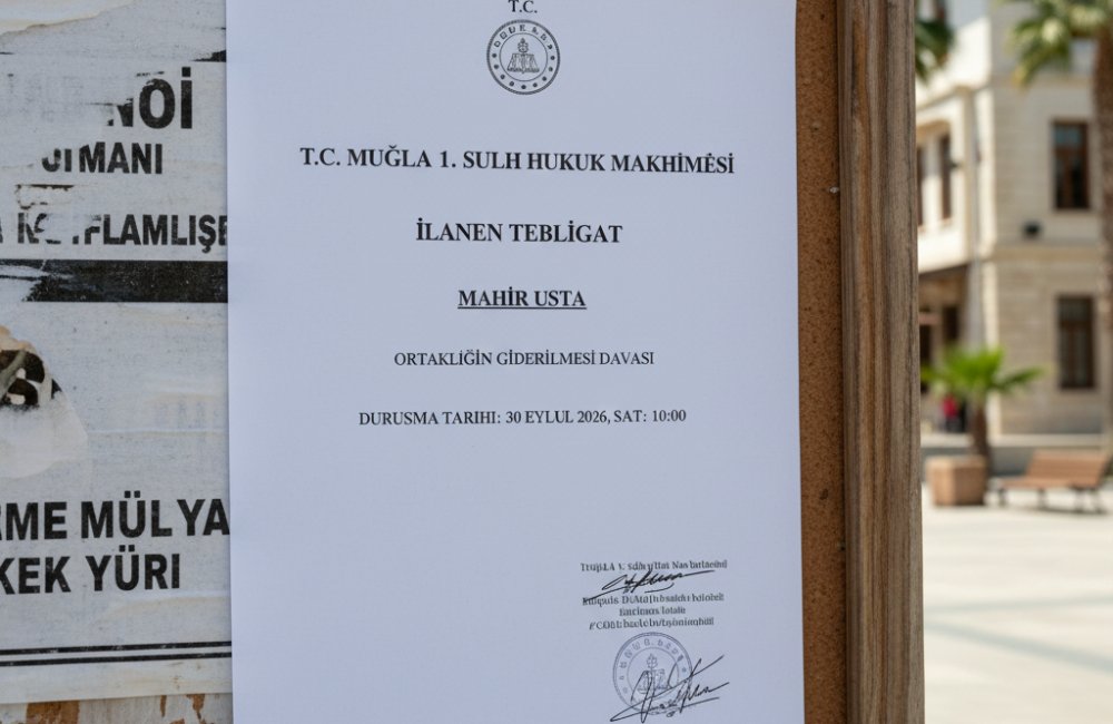 Muğla 1. Sulh Hukuk Mahkemesi'nden Mahir Usta'ya İlanen Tebligat: Ortaklığın Giderilmesi Davası