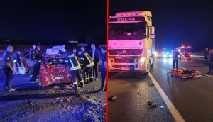 Bolu'da TIR Kırmızı Işıkta Bekleyen Otomobile Çarptı: 3 Yaralı