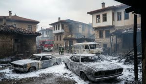Kütahya'da Korkutan Yangın: Avludan Araçlara Sıçrayan Alevler Patlamaya Yol Açtı, 3 Ev Hasar Gördü 2 Araç Kül Oldu!
